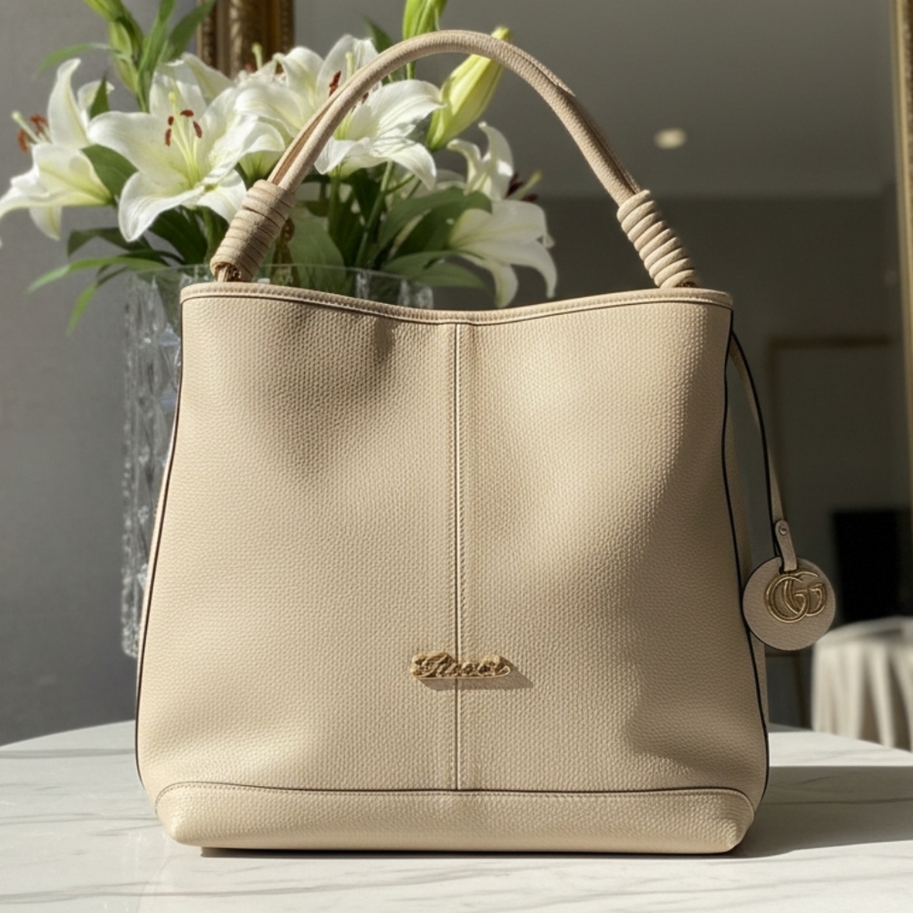 Gucci Cream and Burgundy Leather Bag